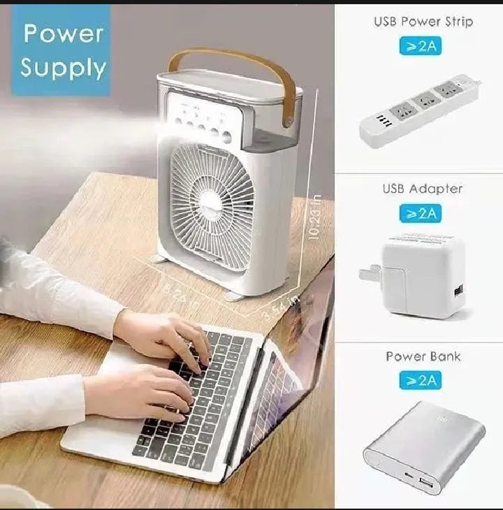 Mini Air Cooler Fan – 3-in-1 Portable AC with Water Mist & LED Lights
