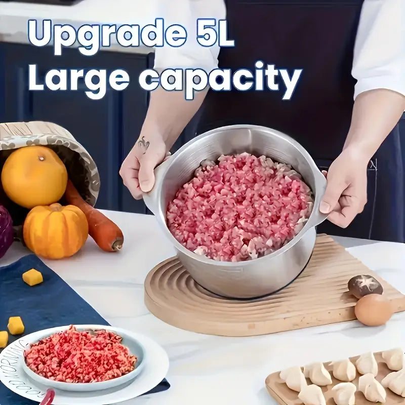 5L Stainless Steel Food Processor with 6-Blade Rotating Knife