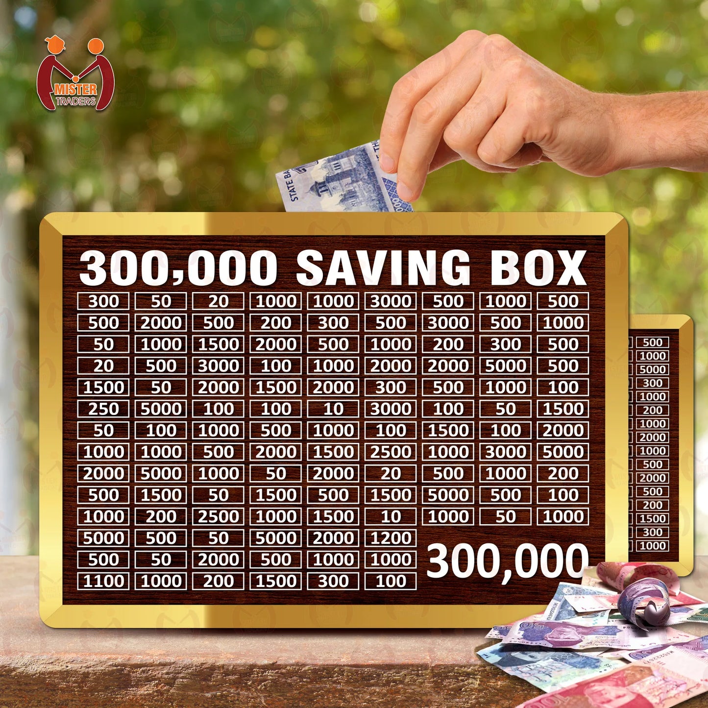 100,000 PKR Wooden Money Saving Box|Umrah Saving Organizer – Track Your 100K Goal Easily