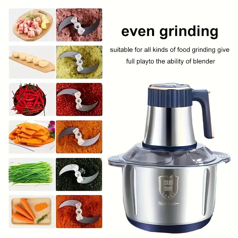 5L Stainless Steel Food Processor with 6-Blade Rotating Knife