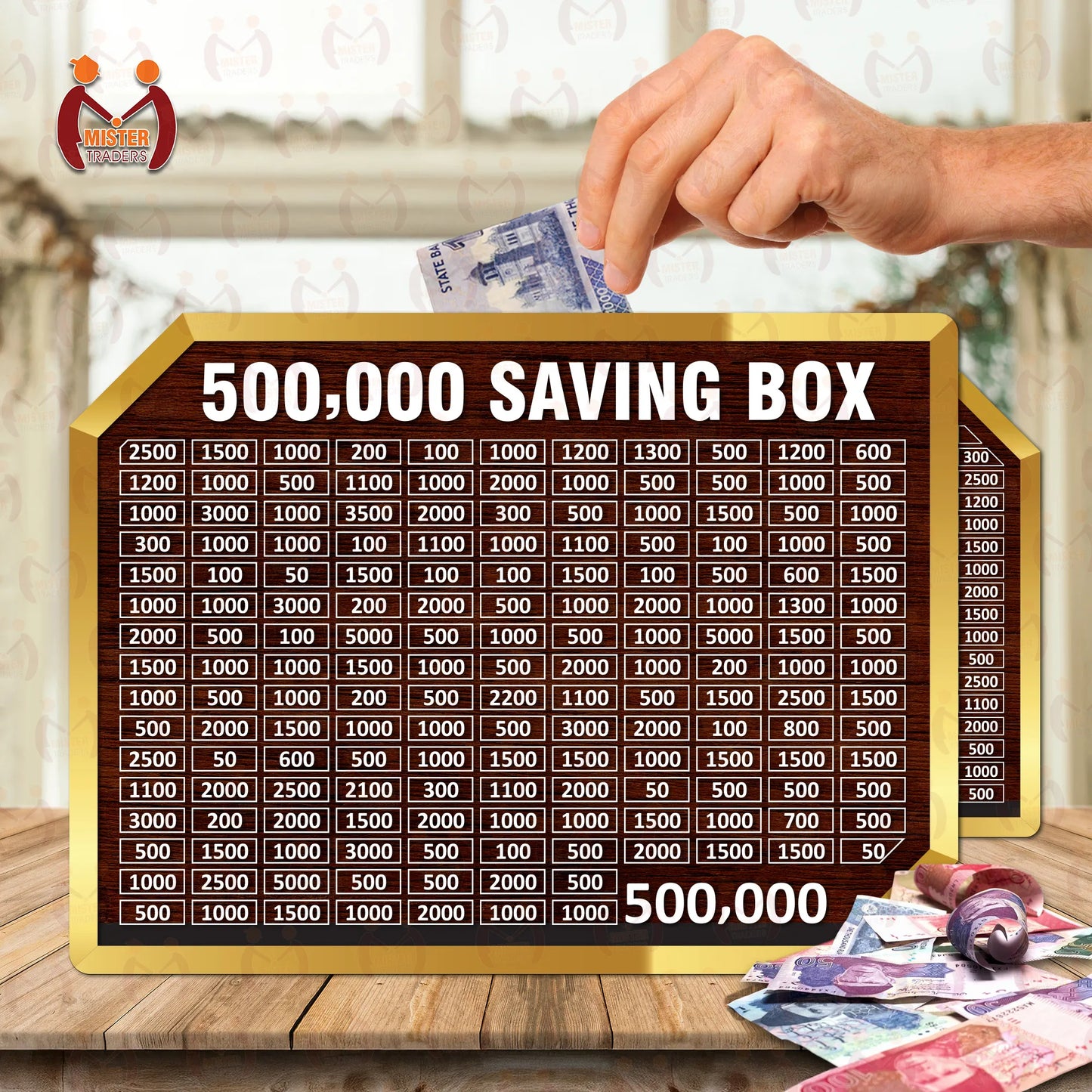 100,000 PKR Wooden Money Saving Box|Umrah Saving Organizer – Track Your 100K Goal Easily