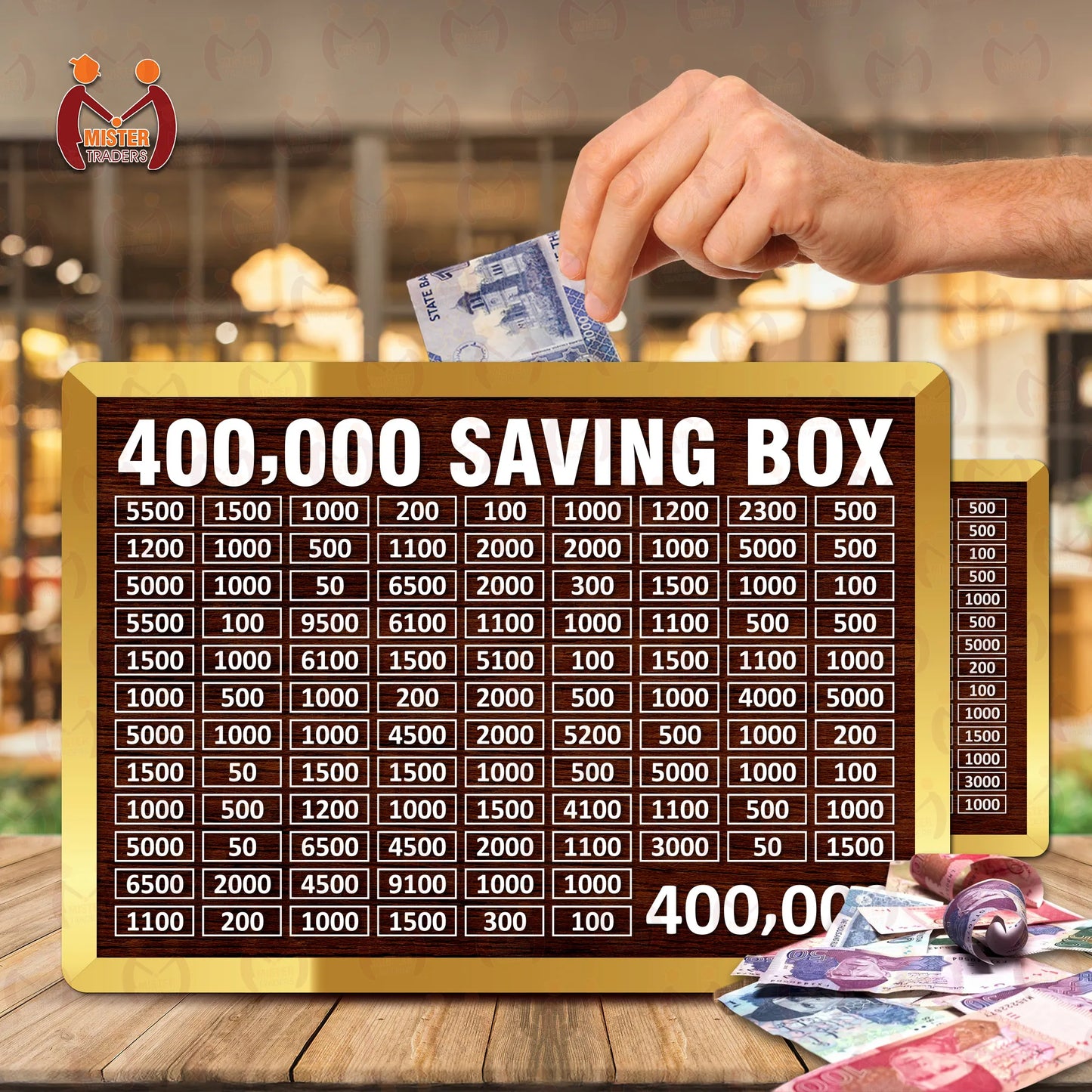 100,000 PKR Wooden Money Saving Box|Umrah Saving Organizer – Track Your 100K Goal Easily