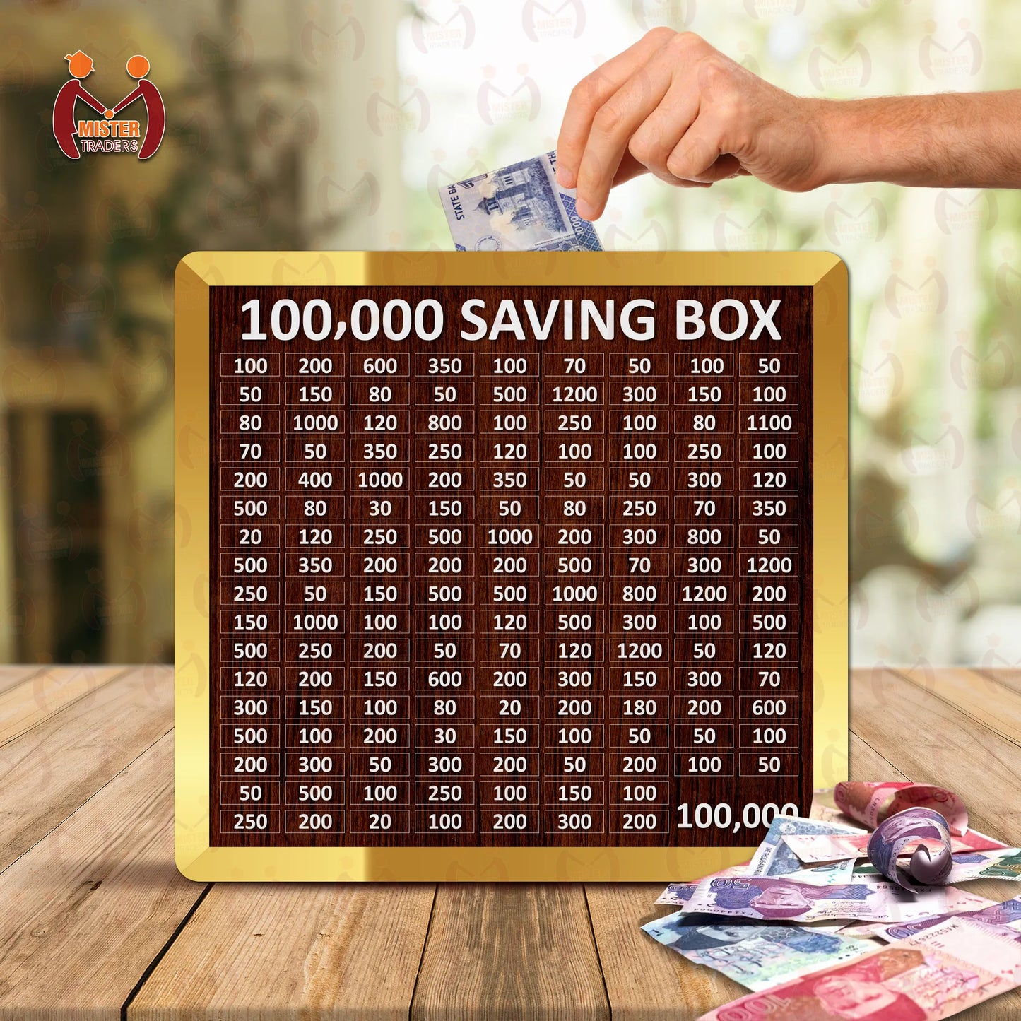 100,000 PKR Wooden Money Saving Box|Umrah Saving Organizer – Track Your 100K Goal Easily