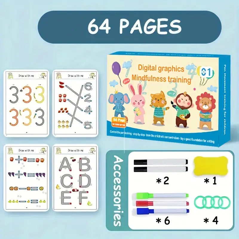36,64 or 96-pages,4,8 pens Reusable Magical Practice Book Set