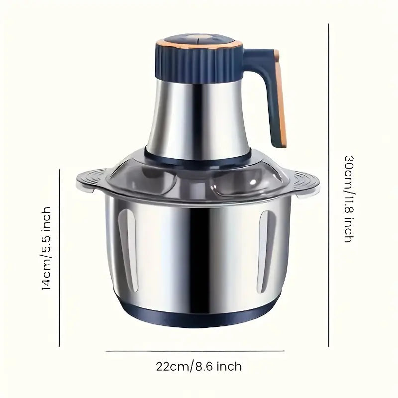 5L Stainless Steel Food Processor with 6-Blade Rotating Knife